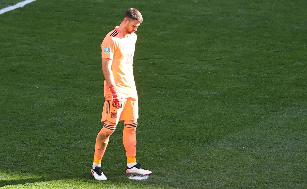 Unai Simón, en el partido ante Croacia.