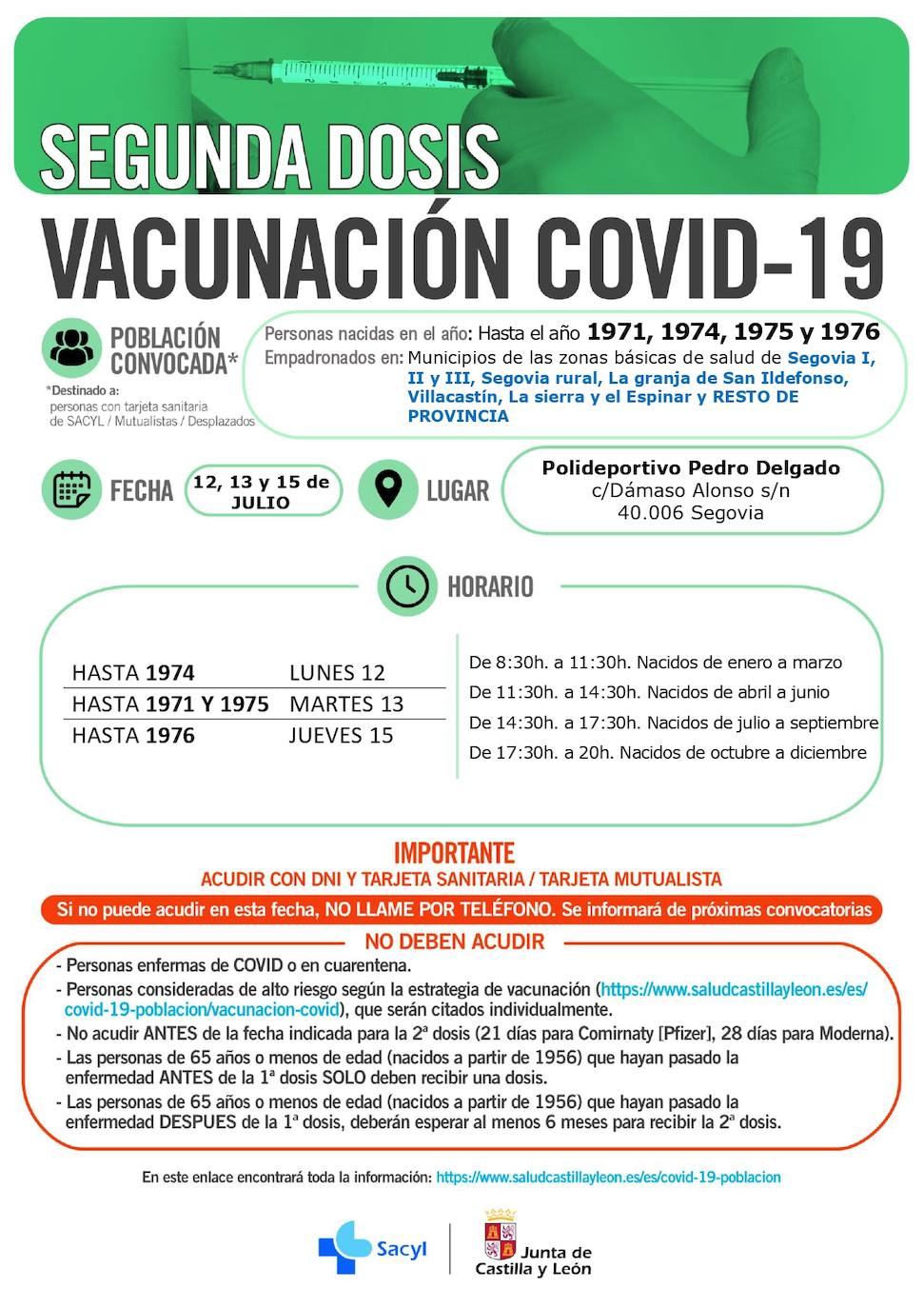 Horarios e información sobre la vacunación.