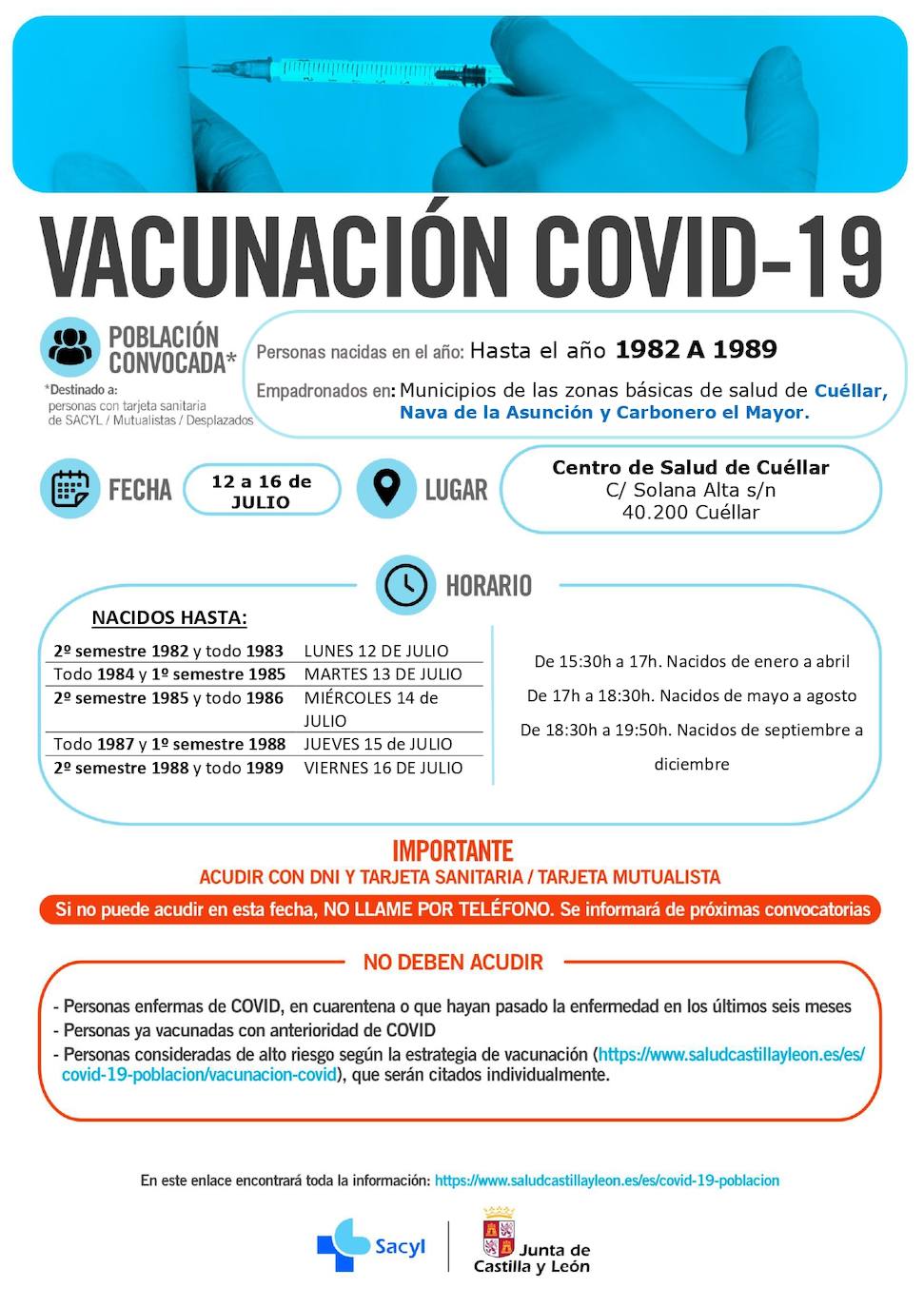 Horarios e información sobre la vacunación.