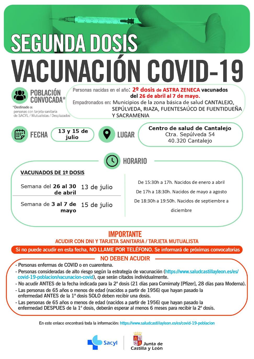 Horarios e información sobre la vacunación.