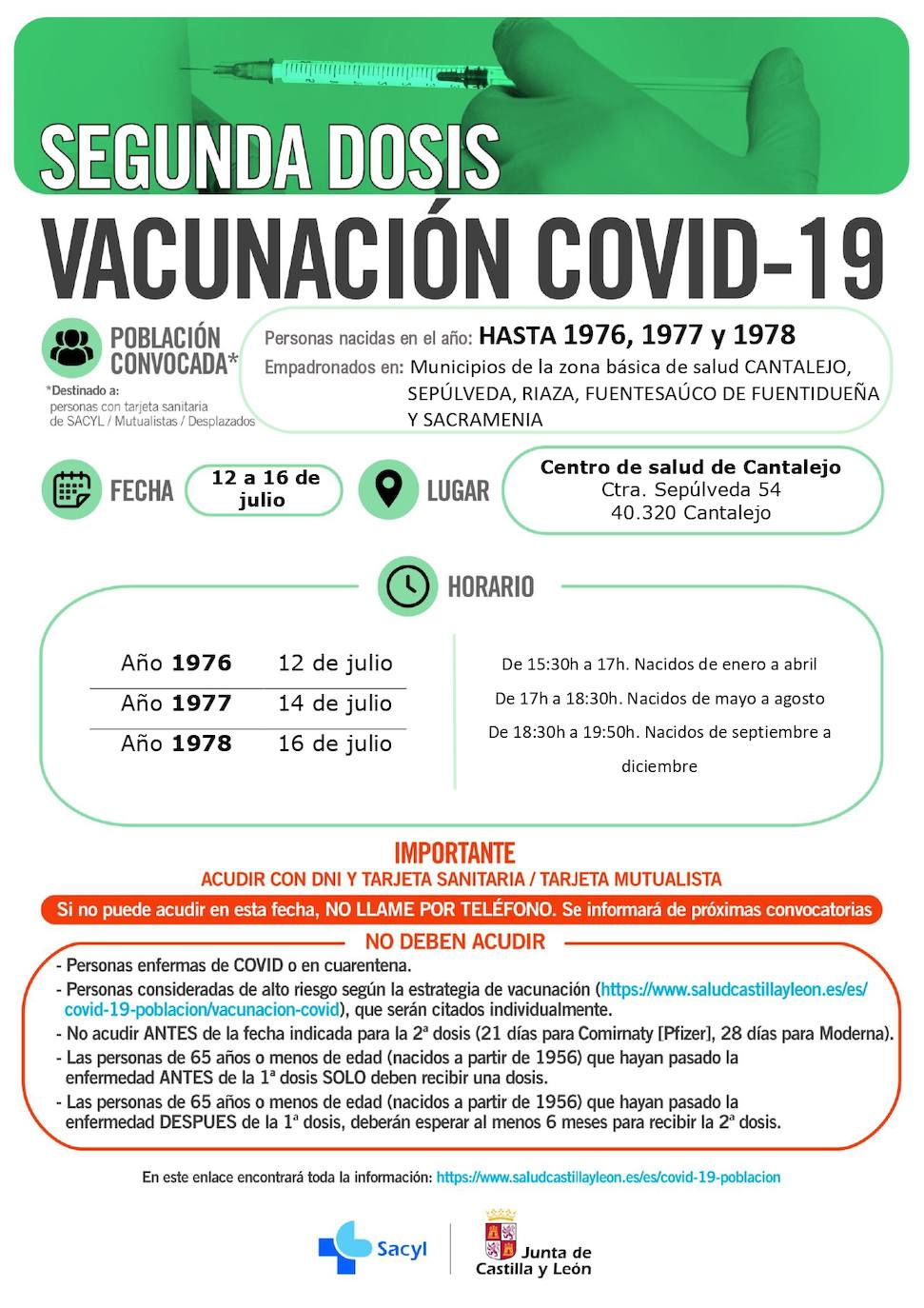 Horarios e información sobre la vacunación.