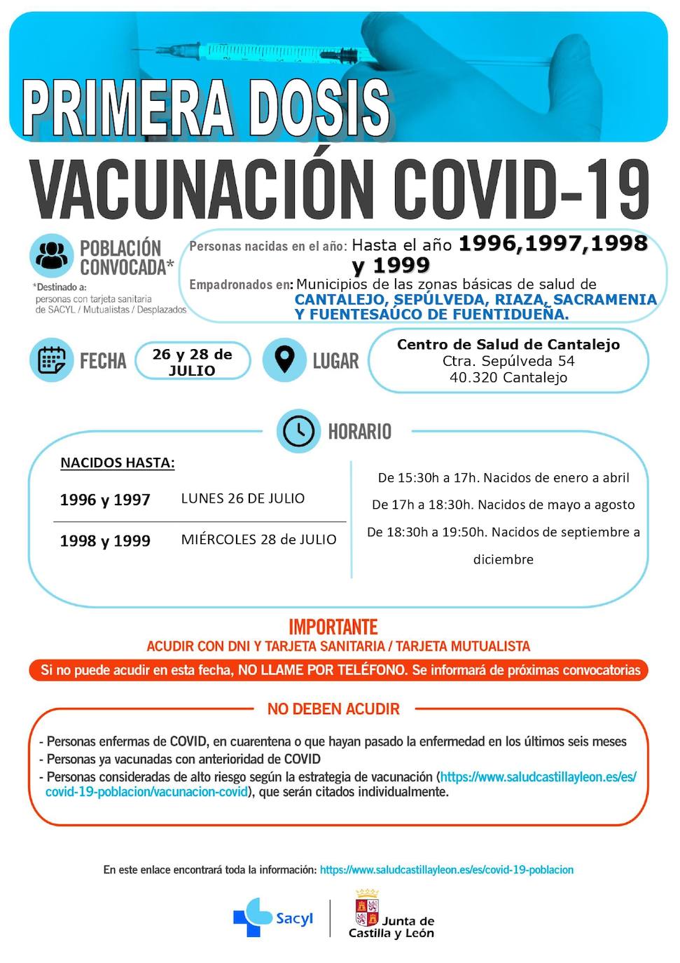 Horarios de vacunación para la próxima semana.