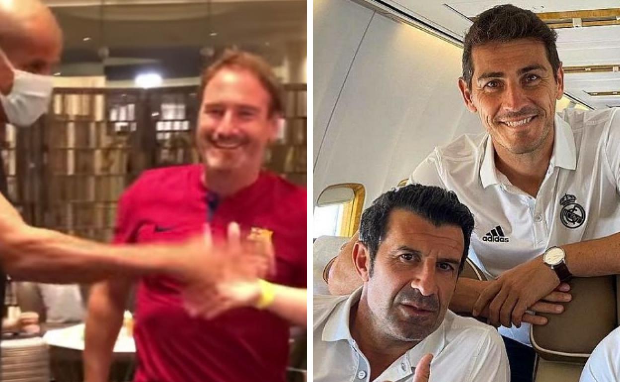 Juan Carlos recibe a Rivaldo, en Tel Aviv. A la derecha, Casillas en el avión que le llevó a Israel tras su estancia en Valladolid. 