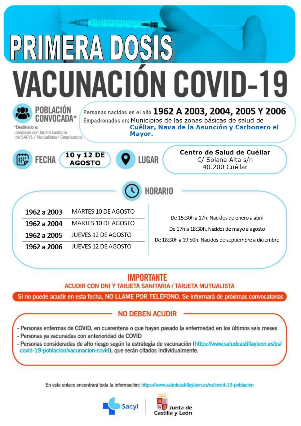 Horarios de vacunación en Segovia.