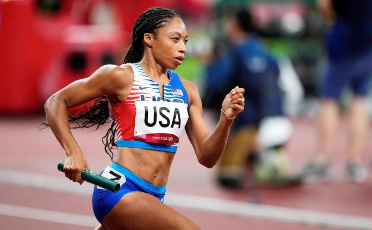 Allyson Felix, durante la final del relevo 4x400.