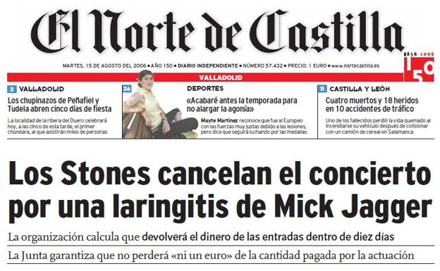 Portada de El Norte de Castilla publicada el 15 de agosto de 2016.