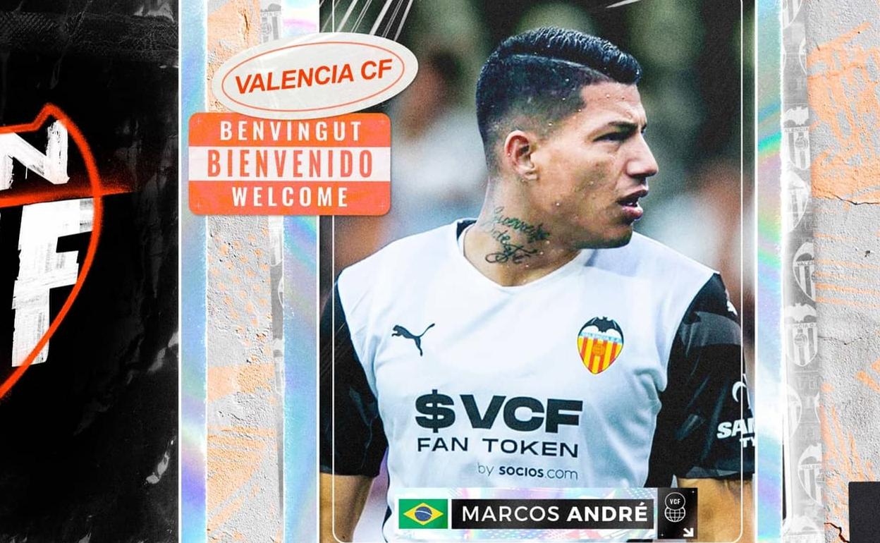 El anuncio del fichaje de Marcos André, en la web oficial del Valencia.