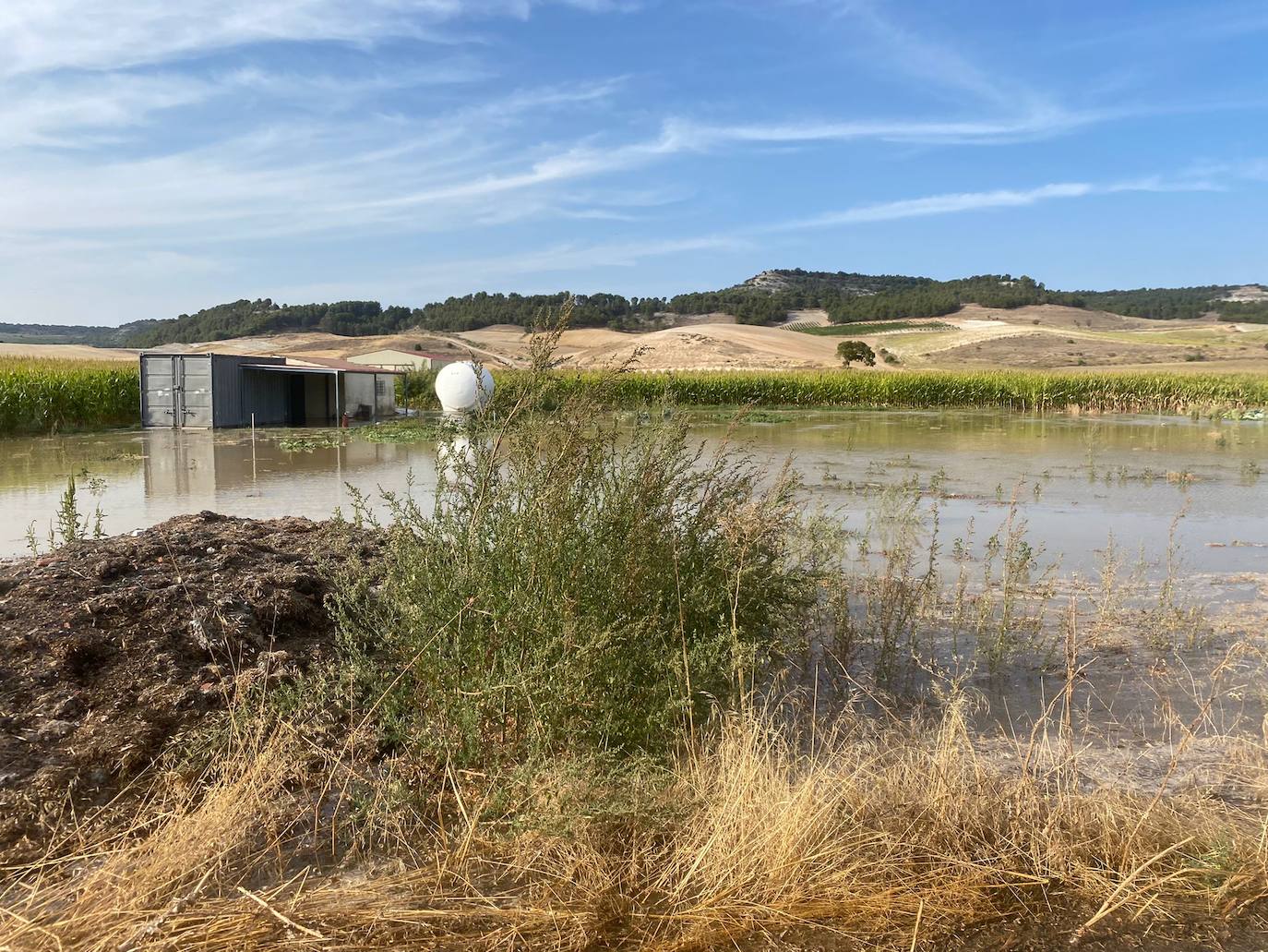 Estado de la zona afectada tras el reventón de una tubería en el canal de Riaza, en Valbuena de Duero.