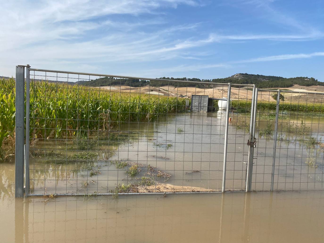 Estado de la zona afectada tras el reventón de una tubería en el canal de Riaza, en Valbuena de Duero.