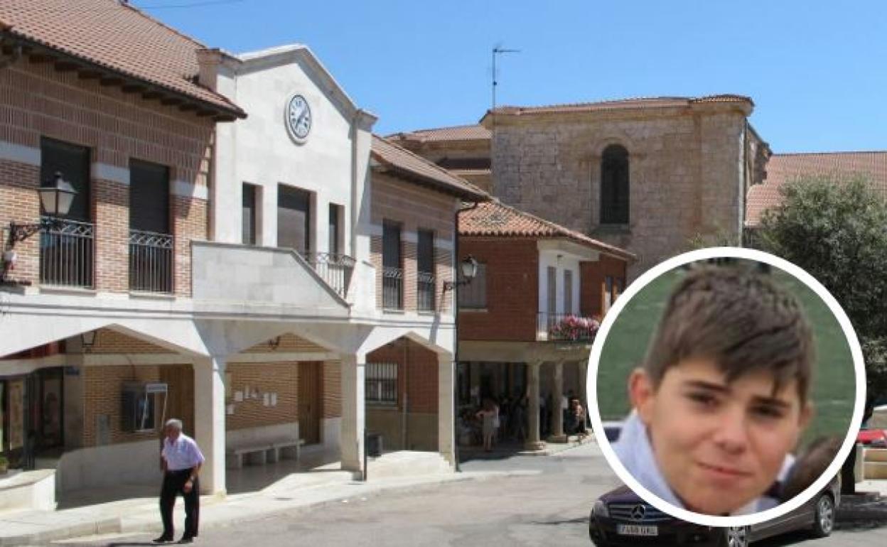 Fachada del Ayuntamiento de Castrillo y, en el círculo, Martín Núñez.