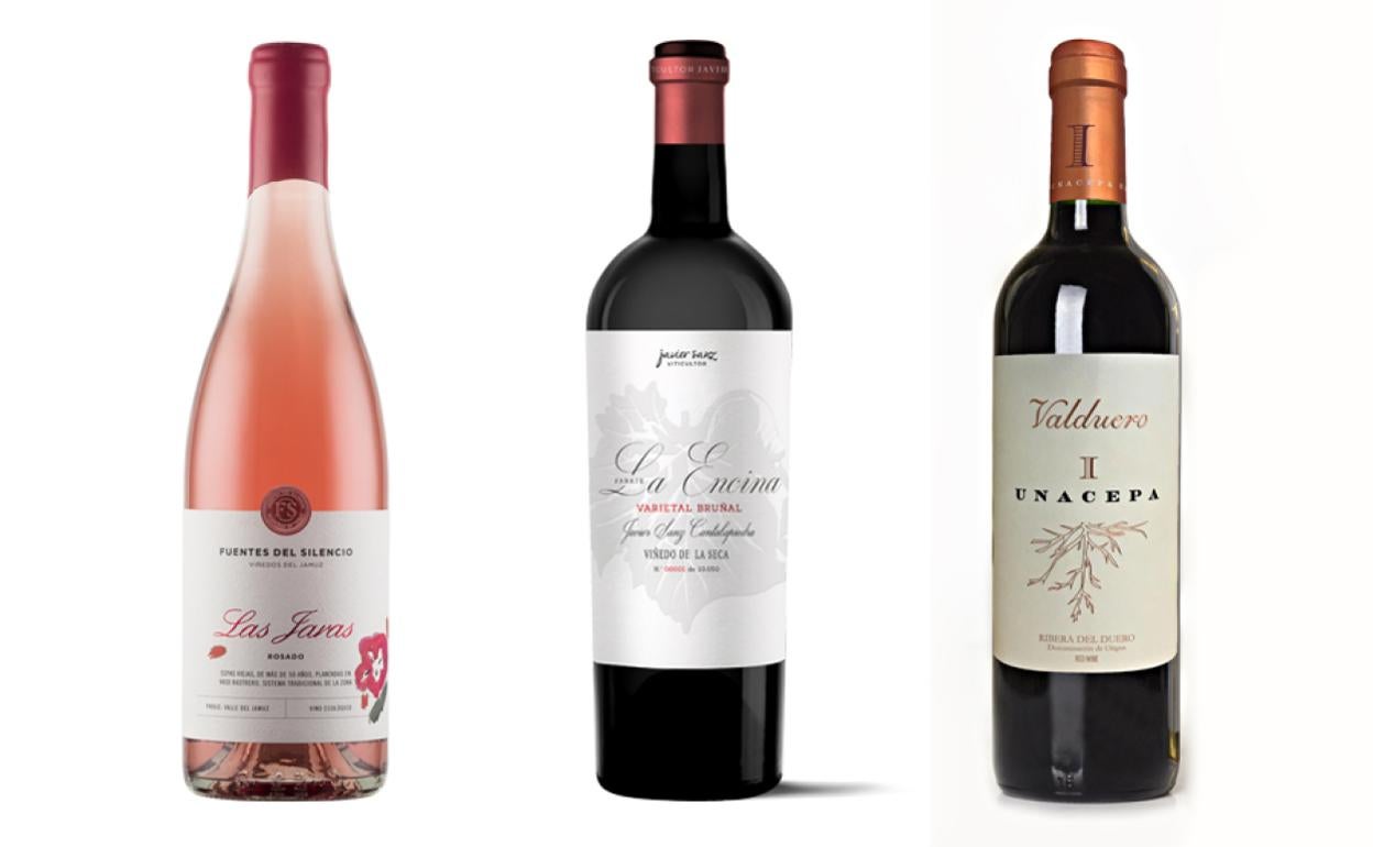 Las Jaras Rosado 2020, Paraje La Encina 2020, Valduero Una Cepa 2016. 
