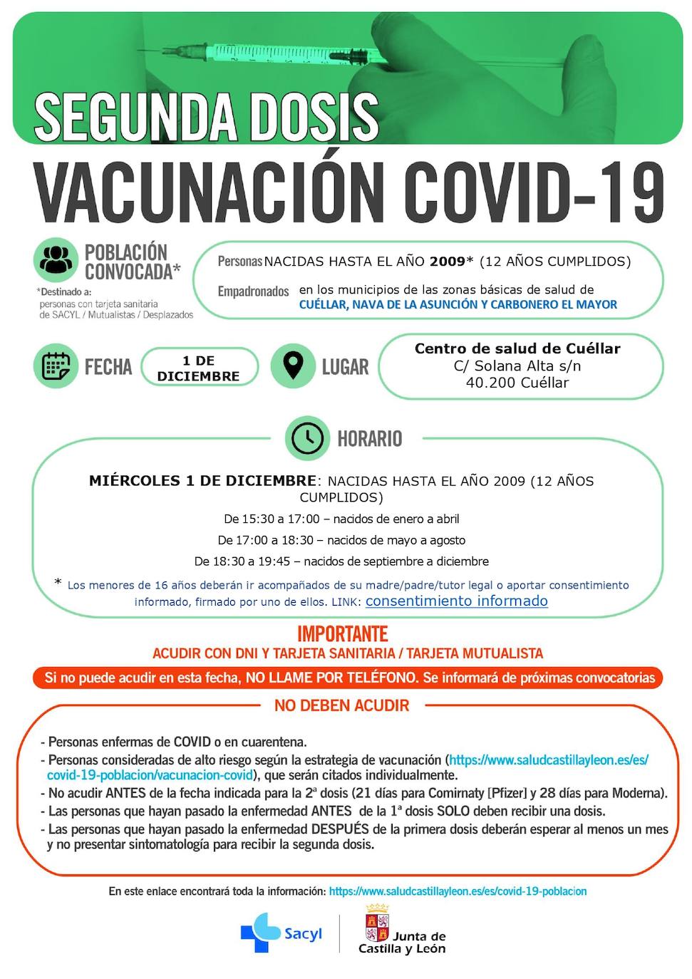 Información y horarios sobre la vacunación en la provincia de Segovia.