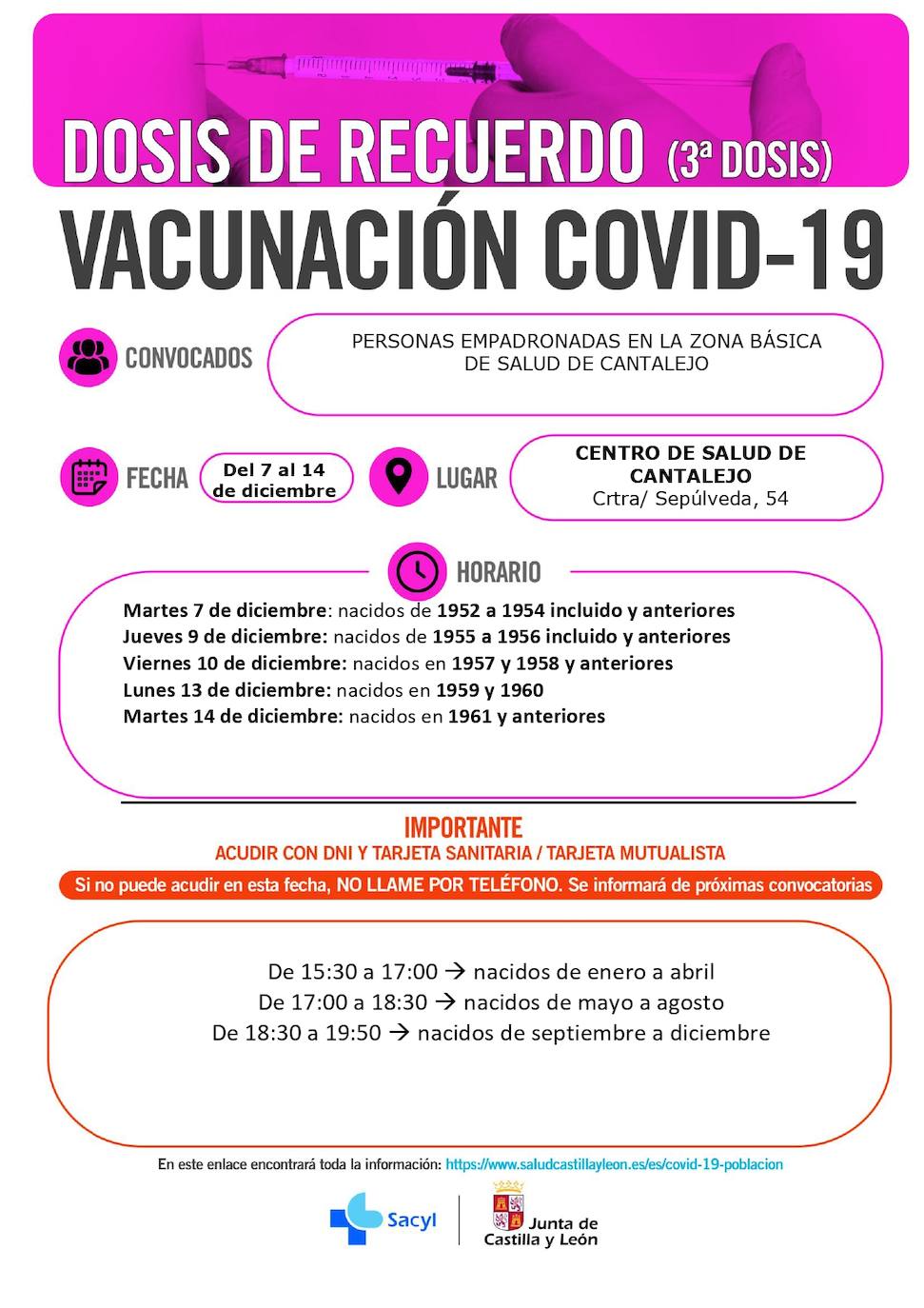 Información y horarios sobre la vacunación en la zona de Cantalejo.