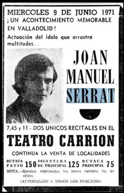 Anuncio publicado en El Norte por su concierto en 1971. 