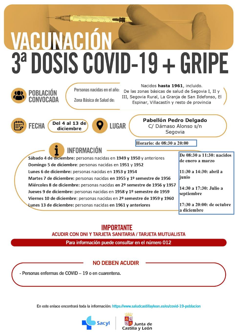 Horarios de vacunación en Segovia.