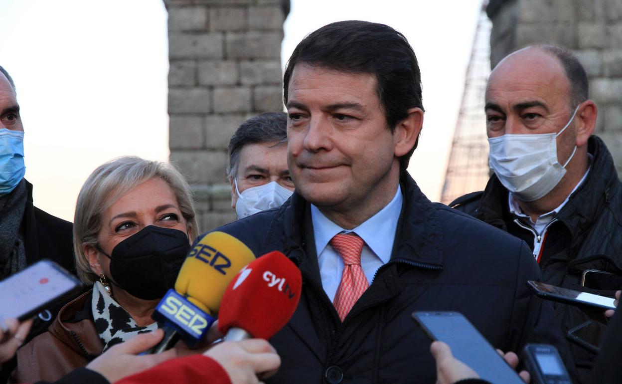 El presidente de la Junta y del PP de Castilla y León, Alfonso Fernández Mañueco, este miércoles, en Segovia. 