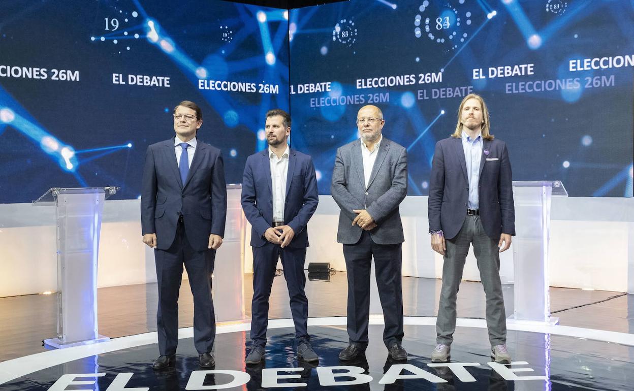 Alfonso Fernández Mañueco, Luis Tudanca, Francisco Igea y Pablo Fernández, antes del último debate electoral, en 2019. 