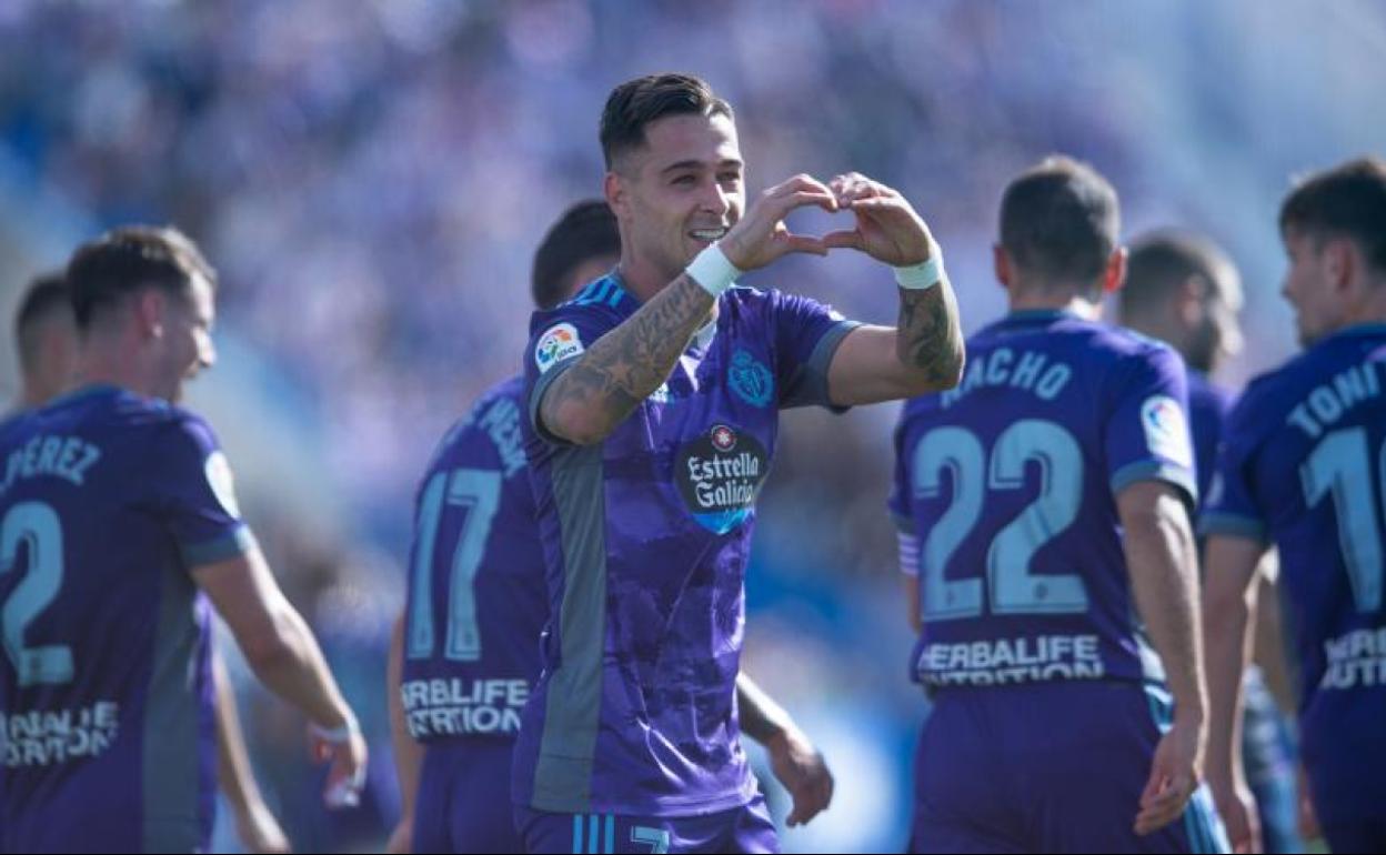 Sergio León celebra un gol frente al Leganés 