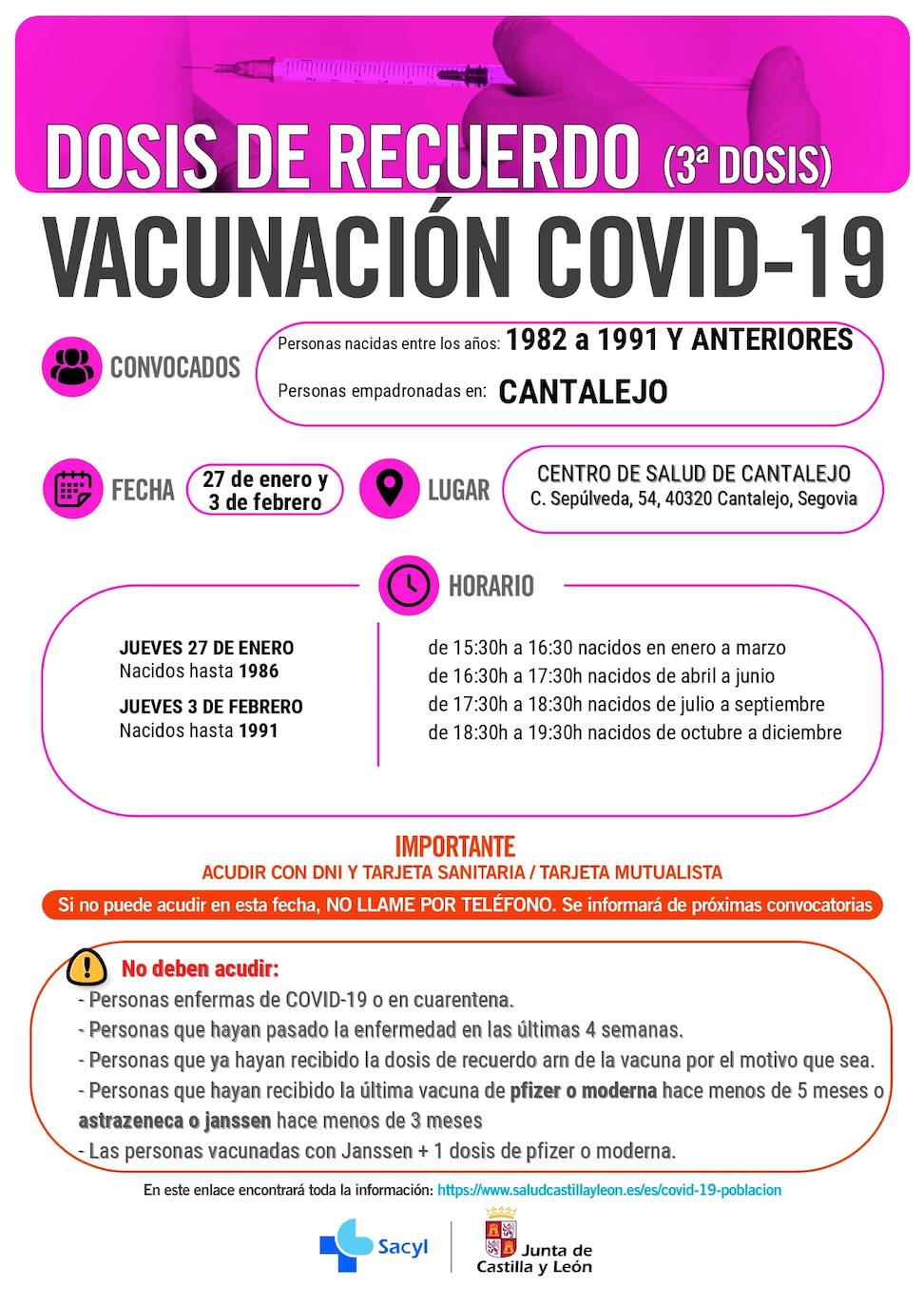 Información y horarios sobre la vacunación en Cantalejo.