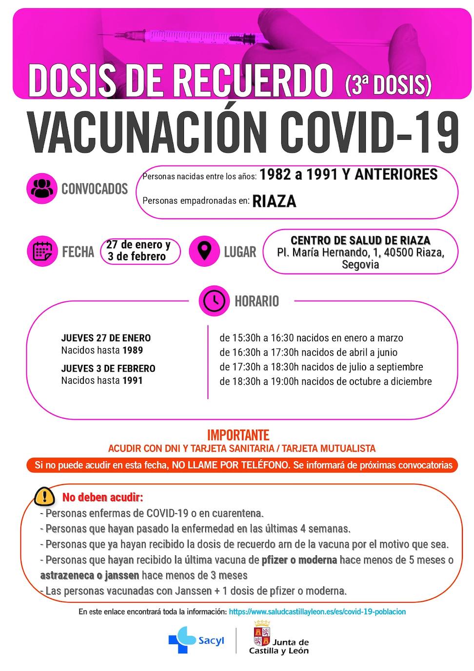 Información y horarios sobre la vacunación en Riaza.