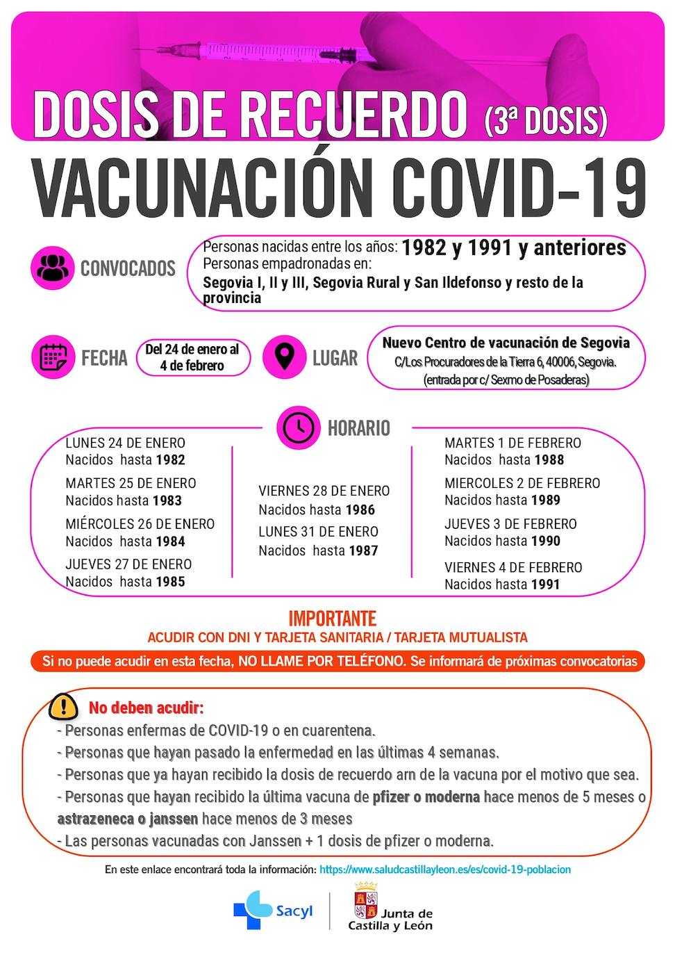 Información y horarios sobre la vacunación en Segovia.