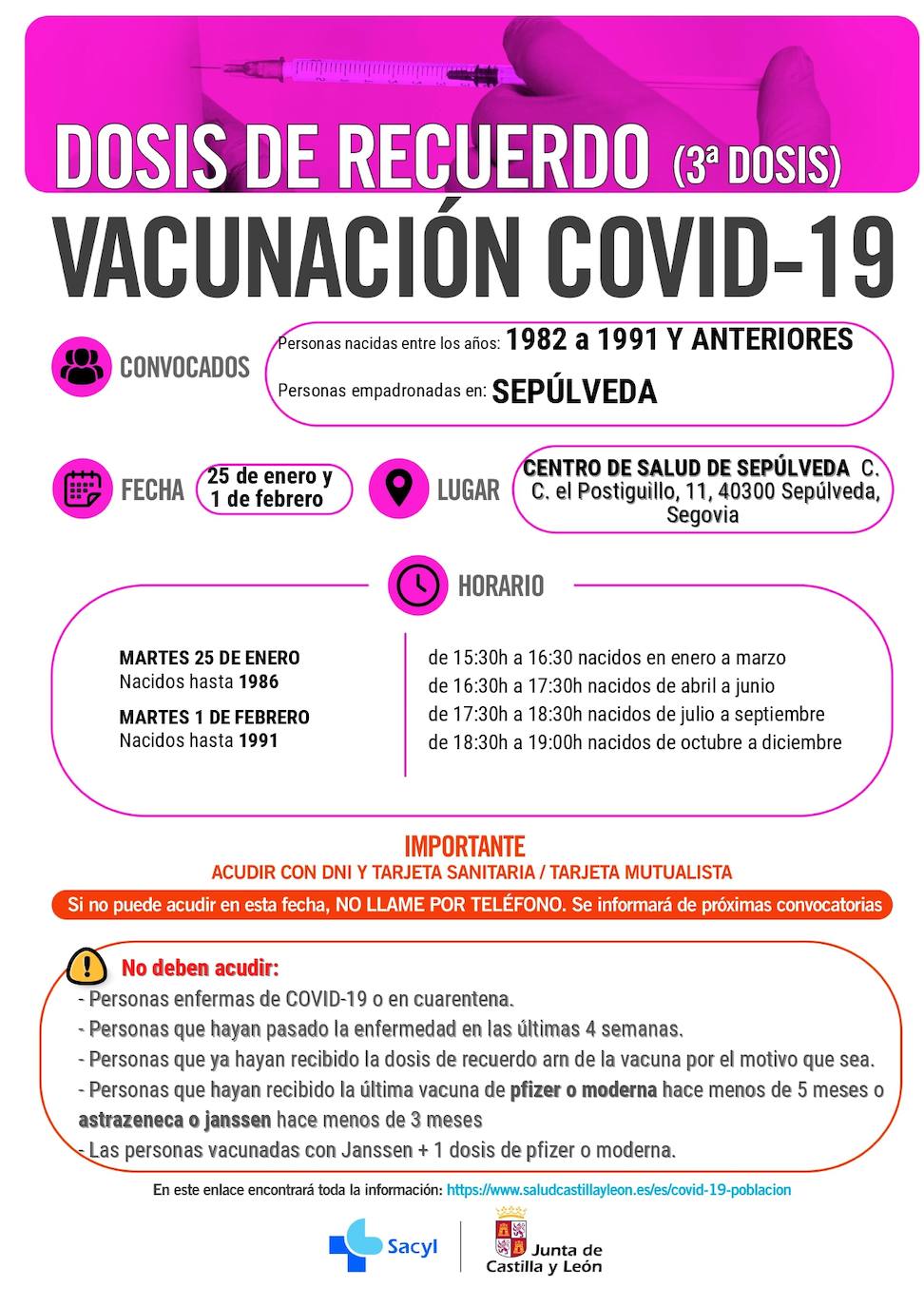 Información y horarios sobre la vacunación en Sepúlveda.