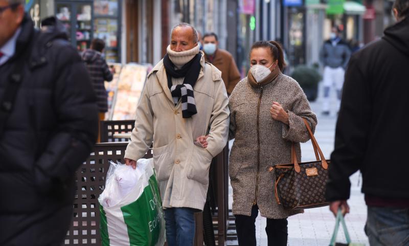 Dos vecinos pasean abrigados por Valladolid a principios de mes.