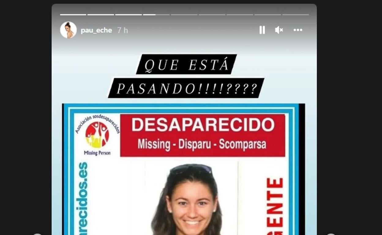 Perfil de Instagram de Paula Echevarría con la publicación sobre la desaparición de Esther López. 