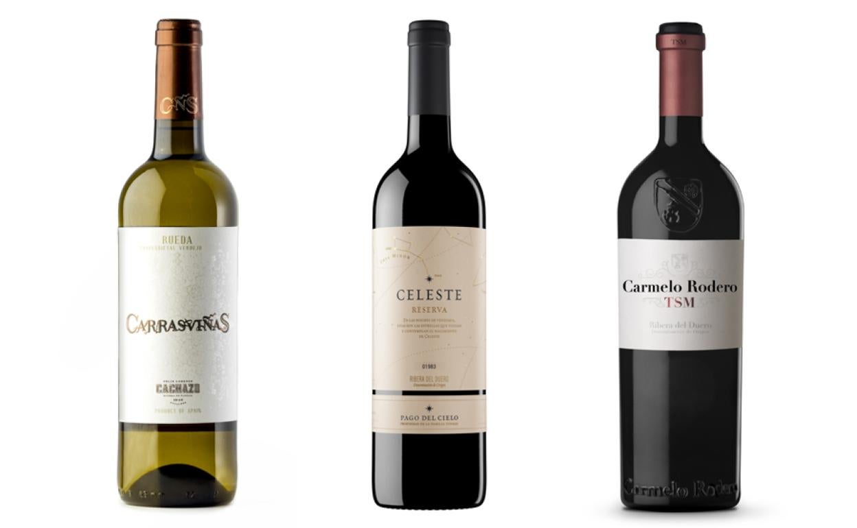 Carrasviñas Verdejo 2021, Celeste Reserva 2017, Carmelo Rodero TSM 2017. 