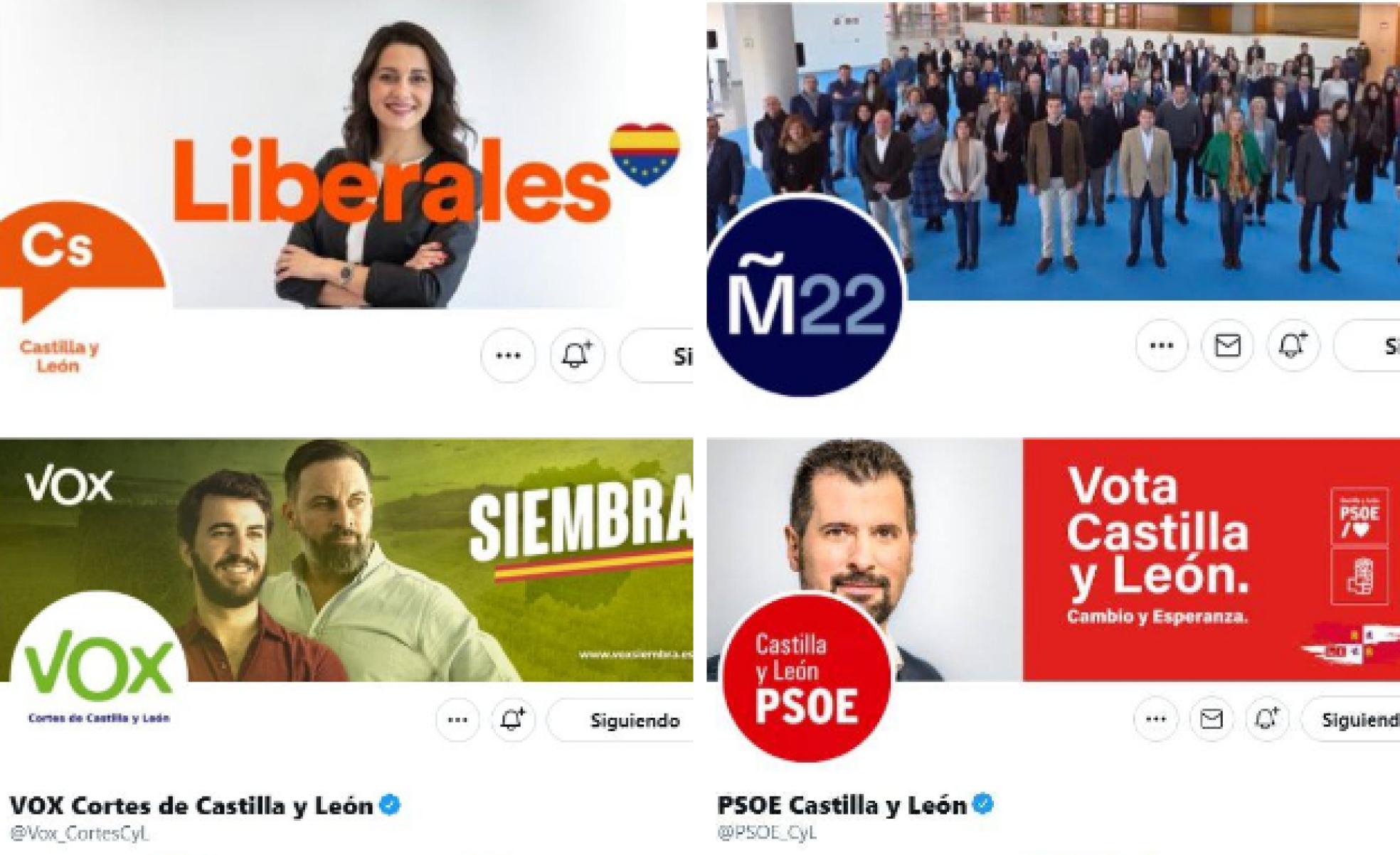 La foto de portada de Twitter de PSOE, PP, Cs y Vox en el primer día de campaña en Castilla y León.