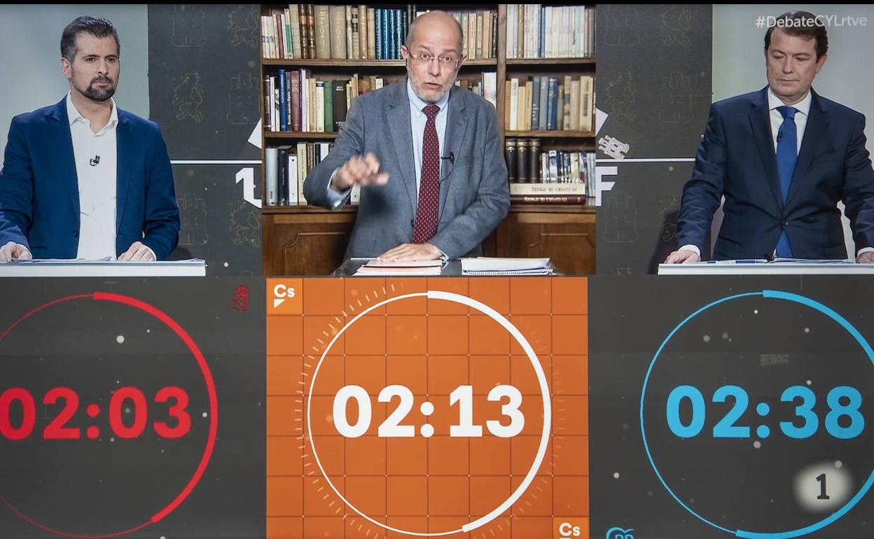 Tudanca, Igea y Mañueco, durante el debate electoral celebrado anoche. 