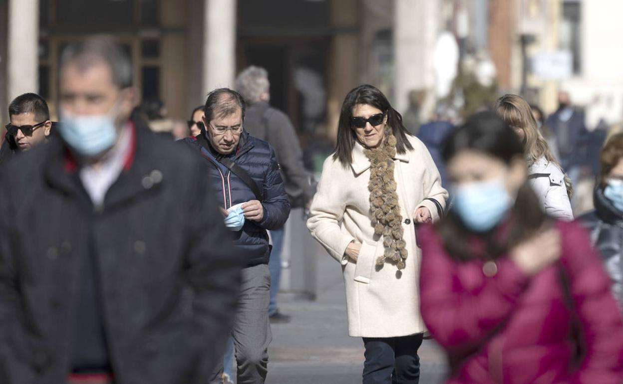 Gente con mascarilla por las calles de Valladolid. 