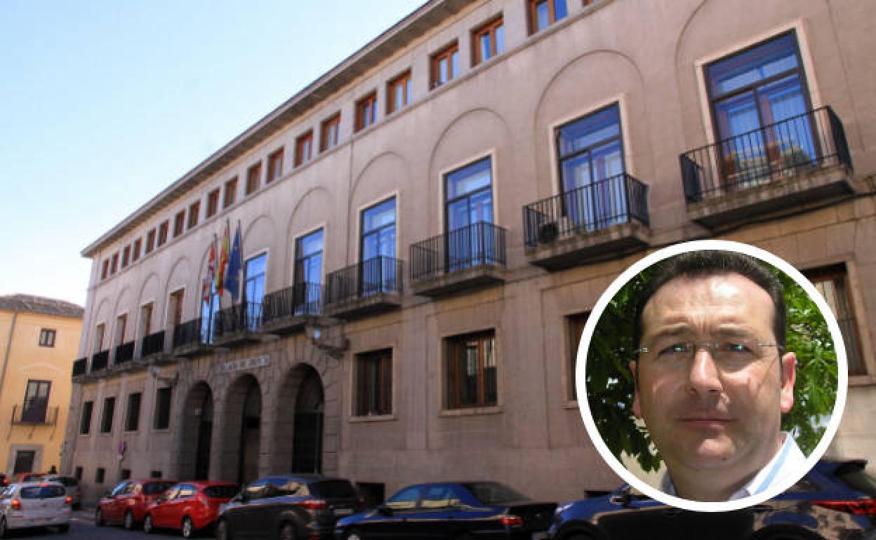 Juzgados de la Audiencia Provincial de Segovia y en el círculo, el exalcalde de Valseca, Miguel Ángel Palacios. 