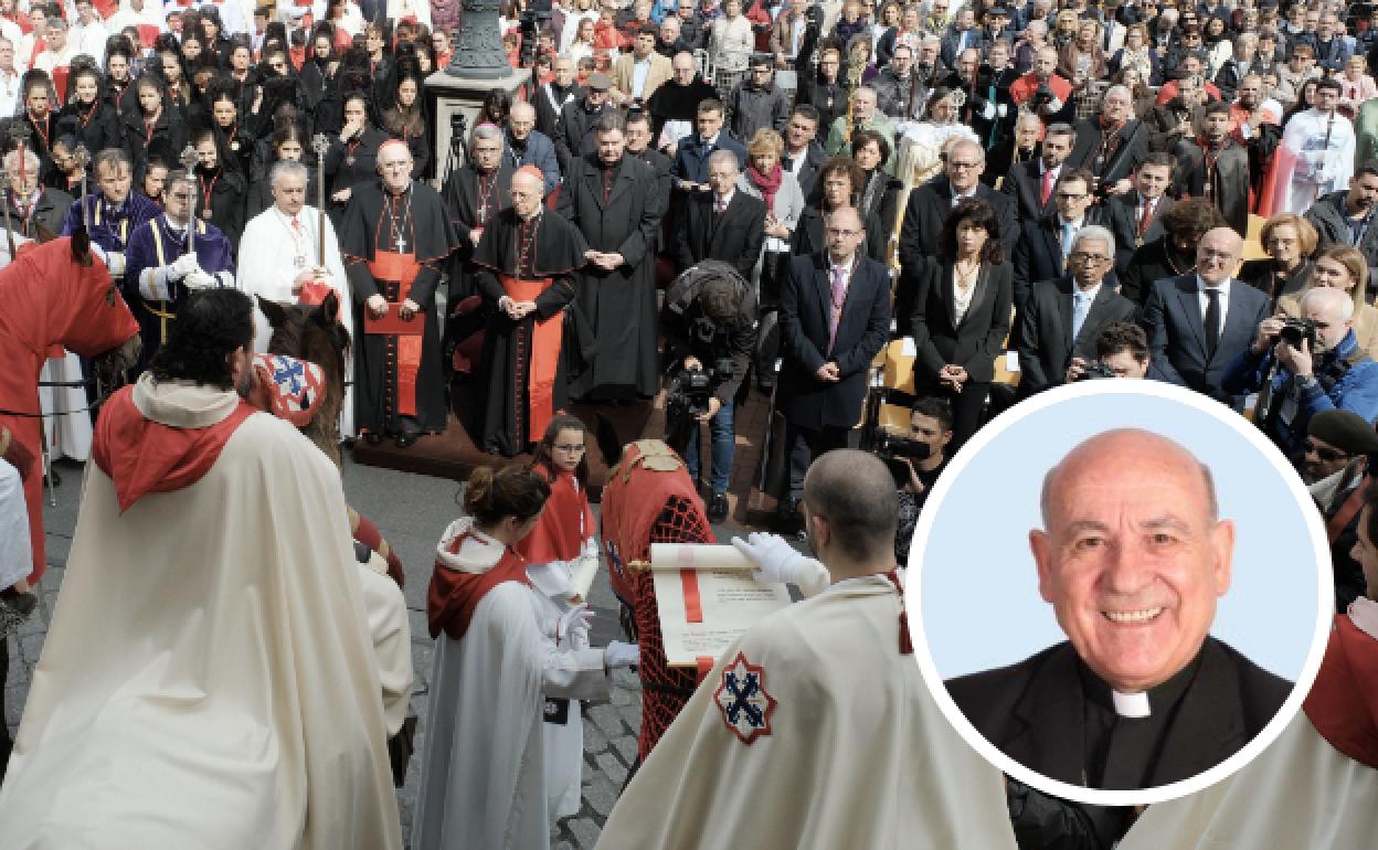 Imagen de archivo del Sermón de las 7 palabras en Valladolid. Abajo a la derecha, el arzobispo emérito de Zaragoza, Vicente Jiménez Zamora. 