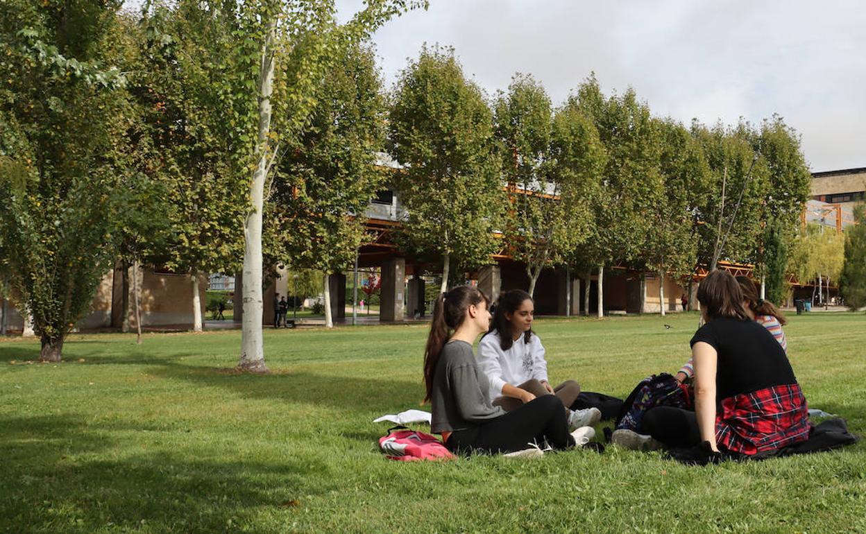 Estudiantes en el campus de la Universidad de Salamanca. 