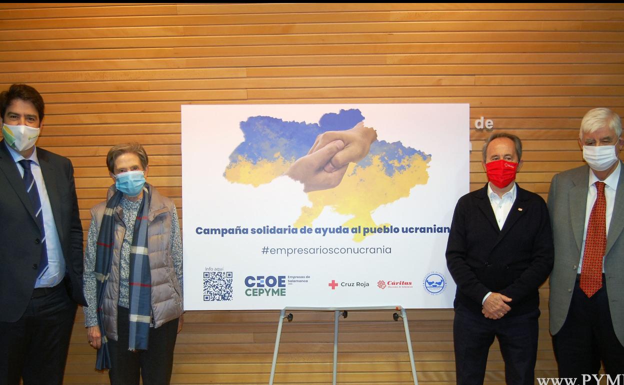 Imagen de la presentación de la campaña solidaria en favor del pueblo de Ucrania, impulsada por CEOE CEPYME Salamanca.
