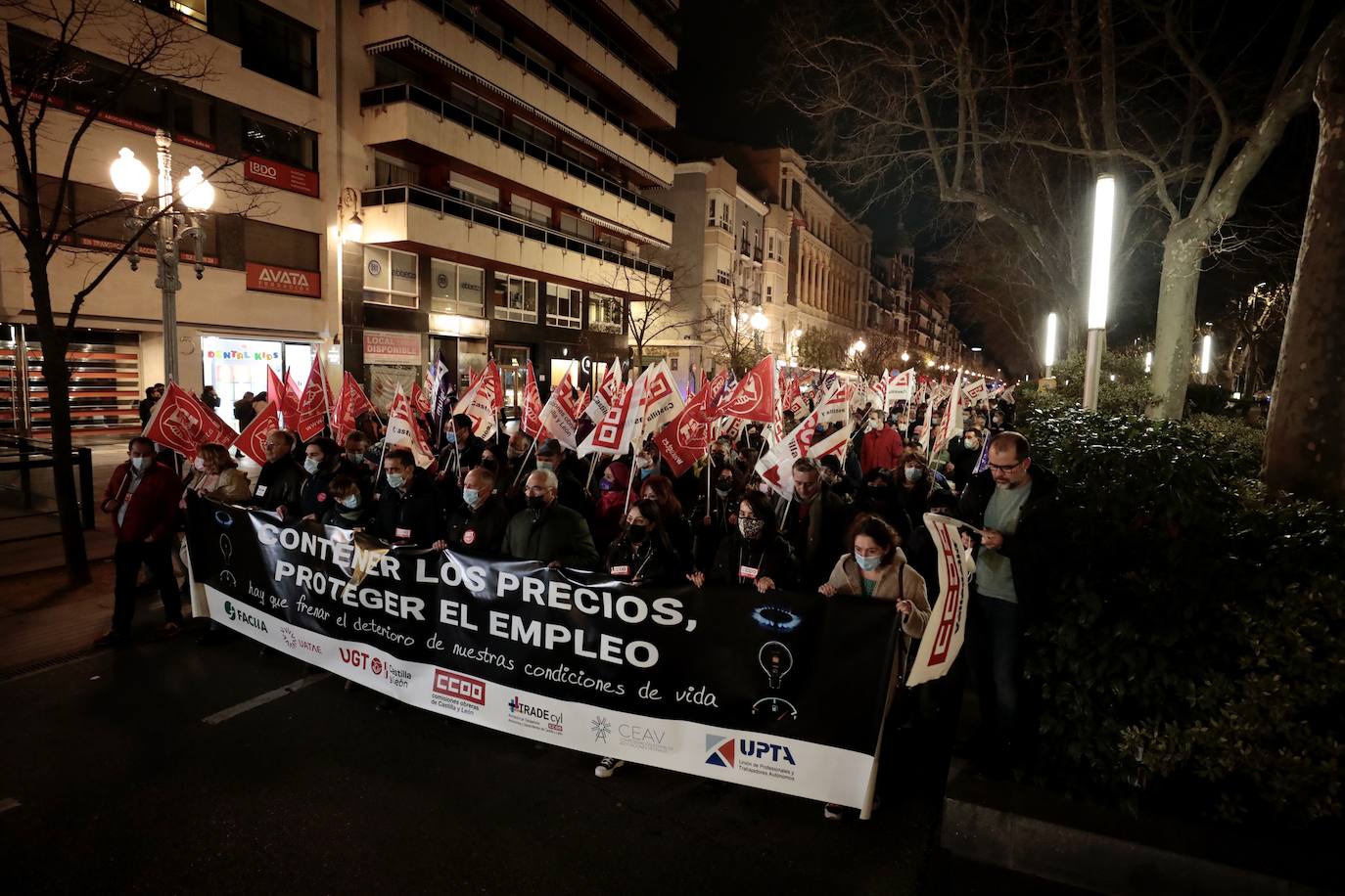 Diferentes momentos de la manifestación a su paso por las calles de Valladolid. 