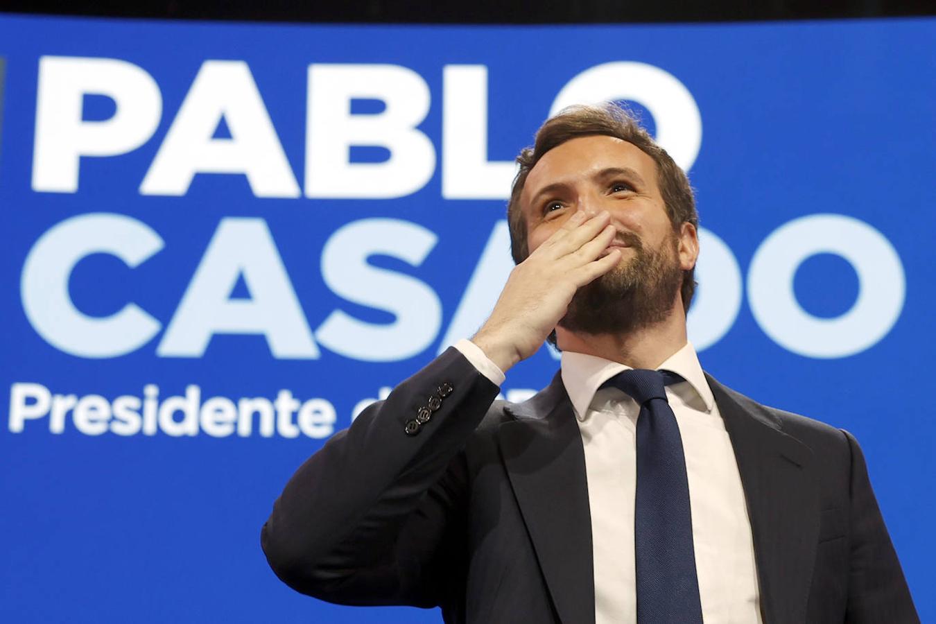 El presidente del Partido Popular, Pablo Casado, durante su intervención en el Congreso Nacional.