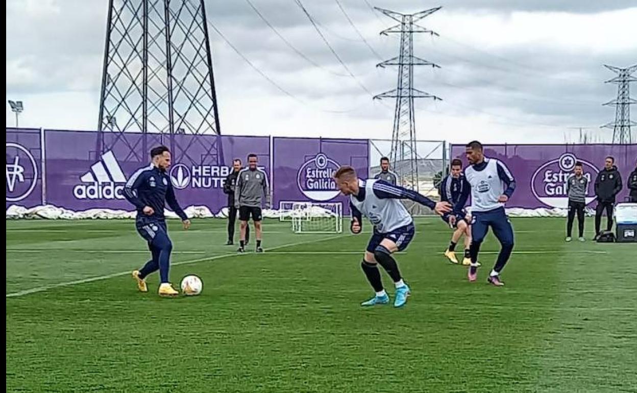 Iván Sánchez, Carnero, Janko y Hervías durante la sesión de entrenamiento. 