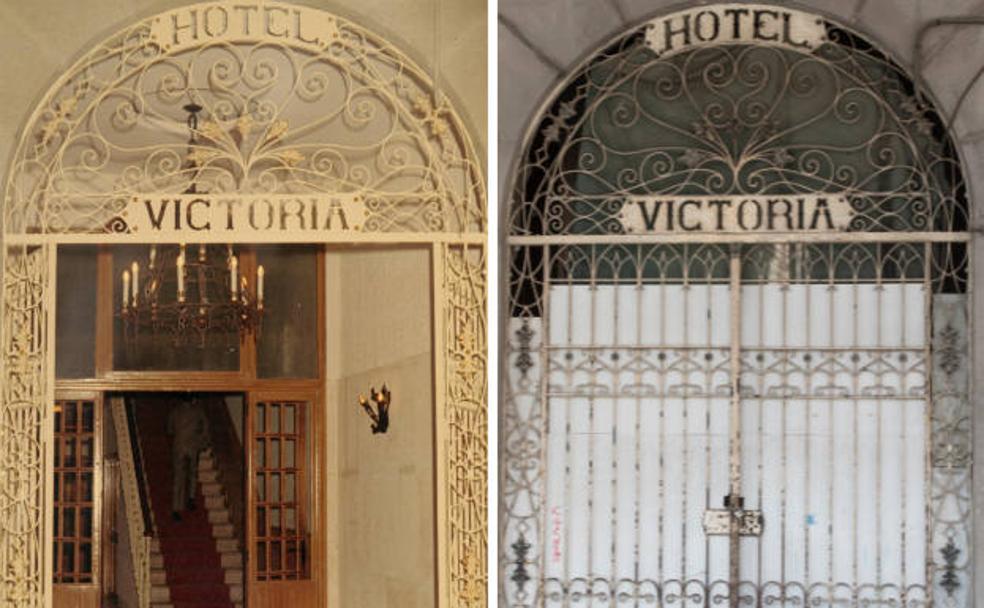 Puerta de acceso al hotel Victoria, en 1969 y en la actualidad. 