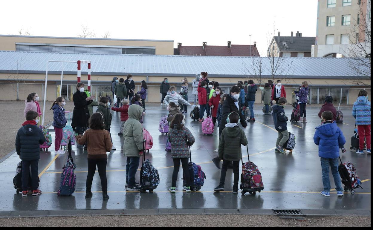 Vuelta al cole tras la Navidad en el colegio Francisco Pino de Valladolid. 