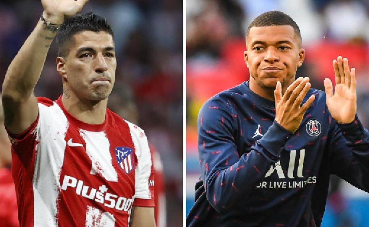 Luis Suárez en su despedida del Wanda y Kylian Mbappé, todavía en el PSG. 