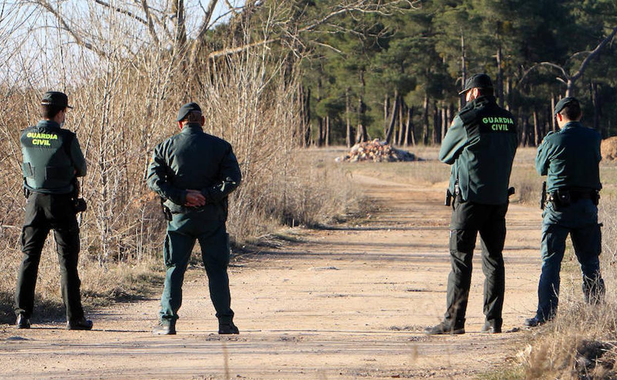 Agentes de la Guardia Civil, en un camino de la provincia de Segovia.