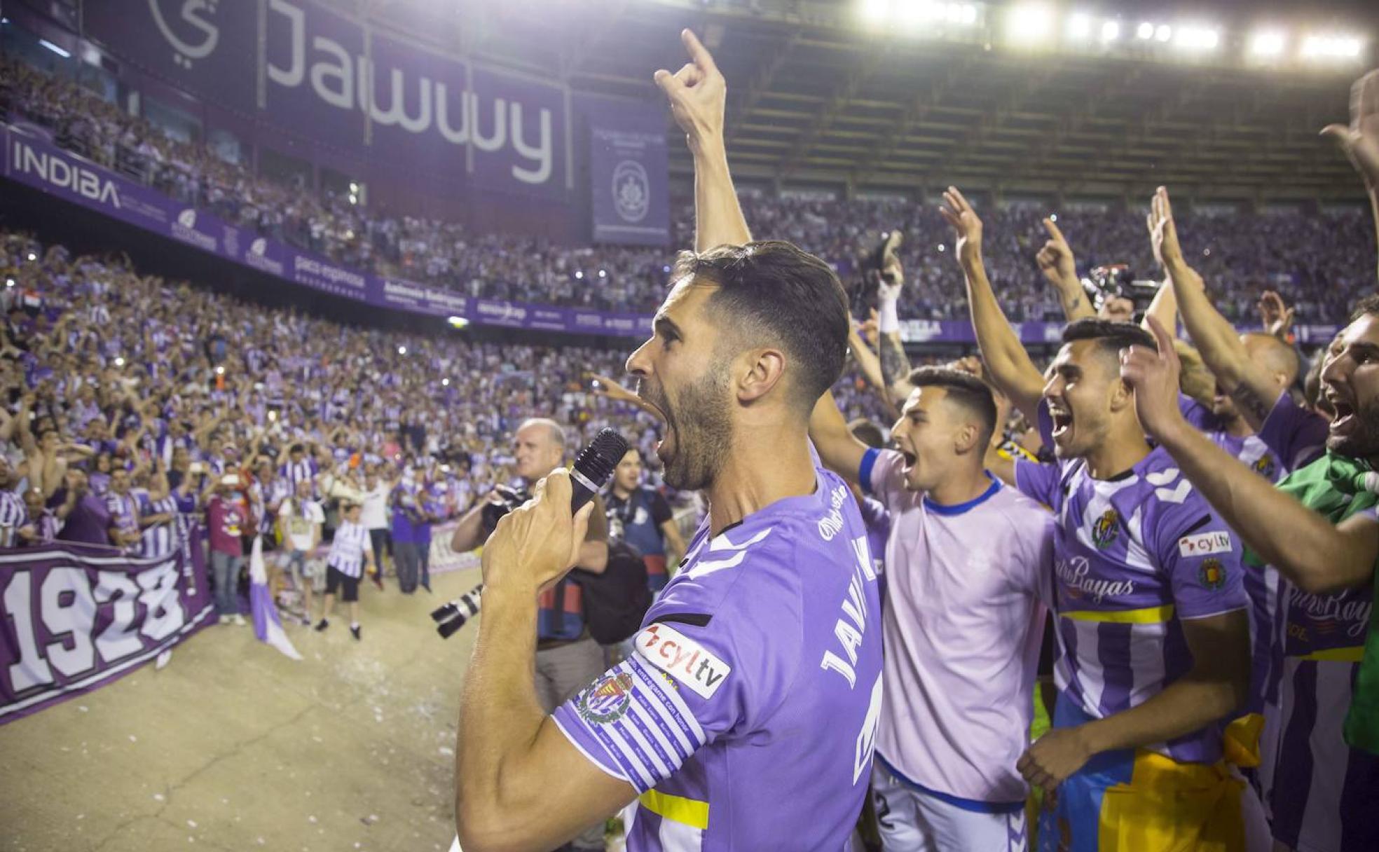 Javi Moyano en la fiesta por el ascenso a Primera División. 