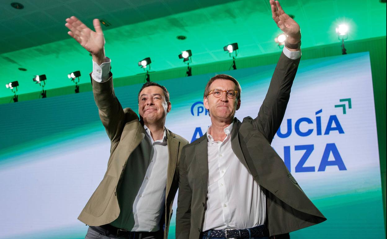 Alberto Núñez Feijóo y Juanma Moreno, en la precampaña.