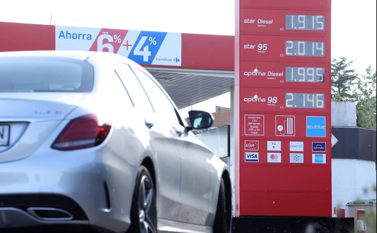 Precios de los carburantes el pasado 16 de mayo en una gasolinera de Valladolid.