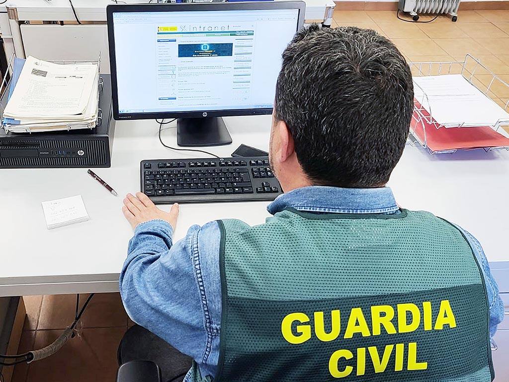 Un guardia civil realiza una investigación por Internet.