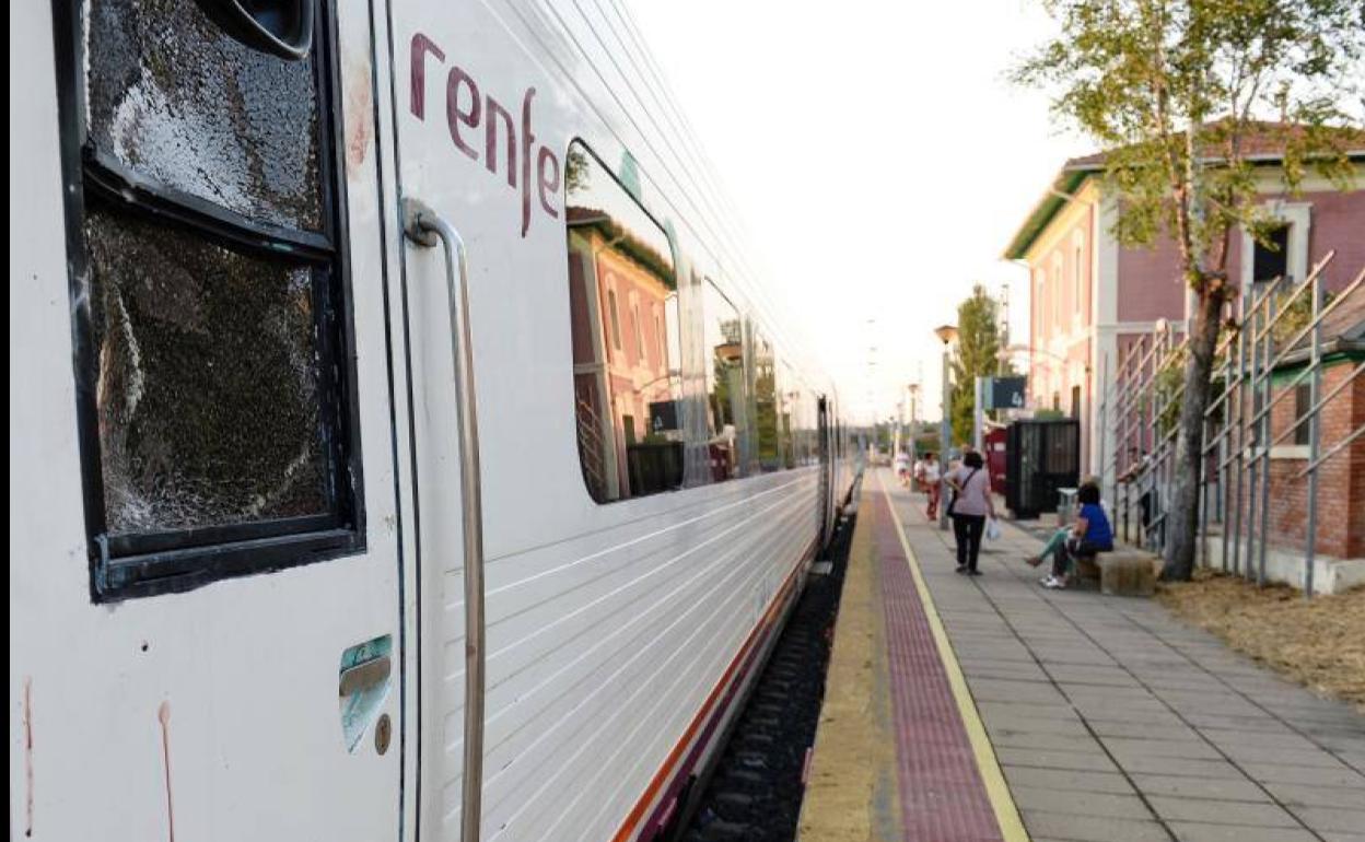 El tren, parado en la estación de Viana de Cega, este martes.