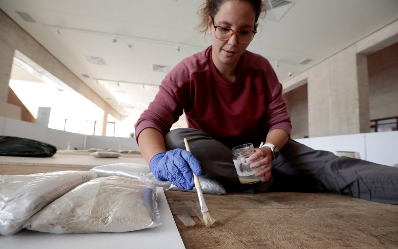 Fotos: Cuatro especialistas trabajan en las Cortes de Castilla y León en la restauración del cuadro de los Comuneros