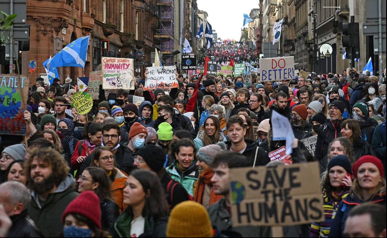 Manifestación contra el calentamiento global en Glasgow (Inglaterra). 